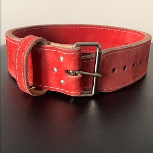 Red suede Pioneer powerlifting belt size XS